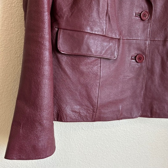 Bagatelle Vintage Size 10 Red Burgundy Leather Blazer Jacket Wine Monica Goth - Picture 11 of 12